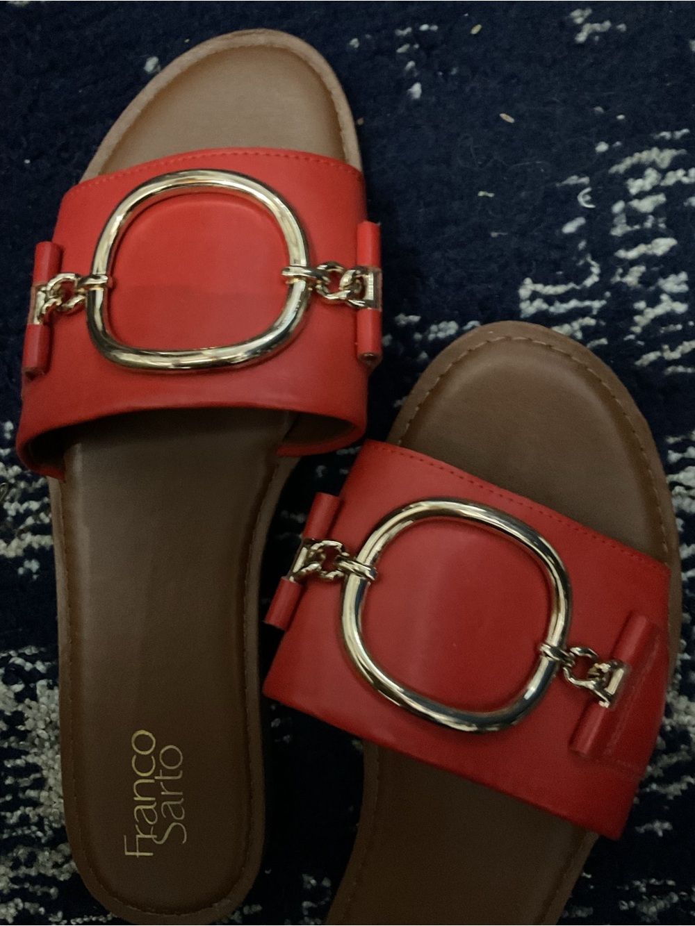 Franco Sarto Women’s Coral Slide Sandals with Gold Accent